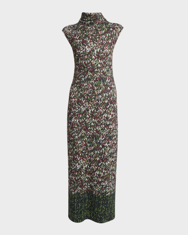 Yarn-Print Jersey Mock-Neck Column Dress